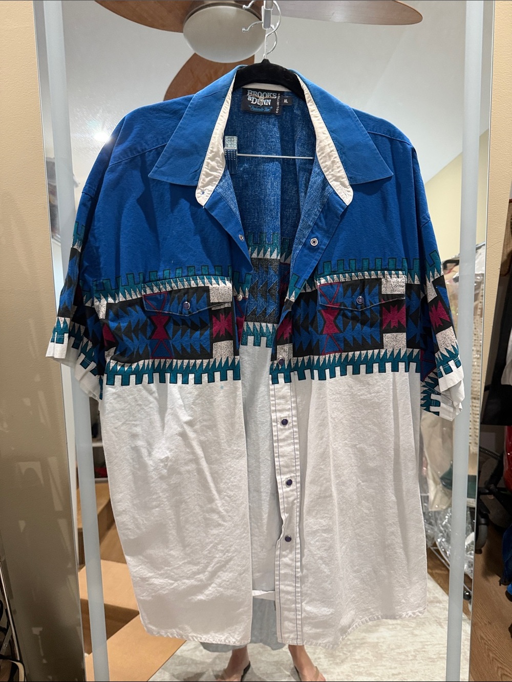 Panhandle Slim Blue White Aztec Print Short Sleeve Button-Down Shirt
